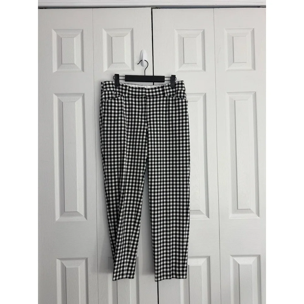 Talbots Chatham Ankle Pant Women's 8 Black White Gingham Pull-On Classic Hipster - Picture 1 of 9